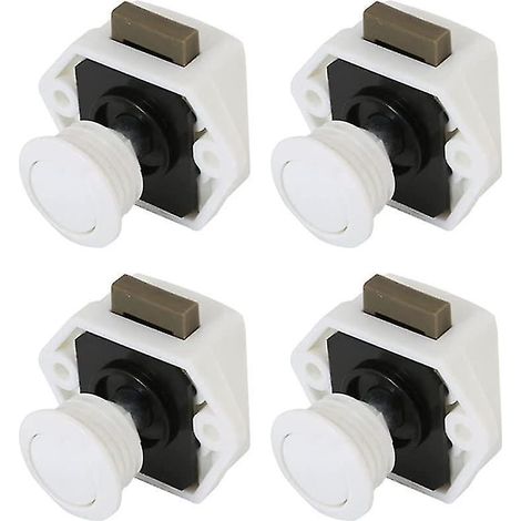Lot de 4 loquets à bouton-poussoir, mini-verrouillage sans clé pour tiroirs et portes de placards (blanc) (1/5)