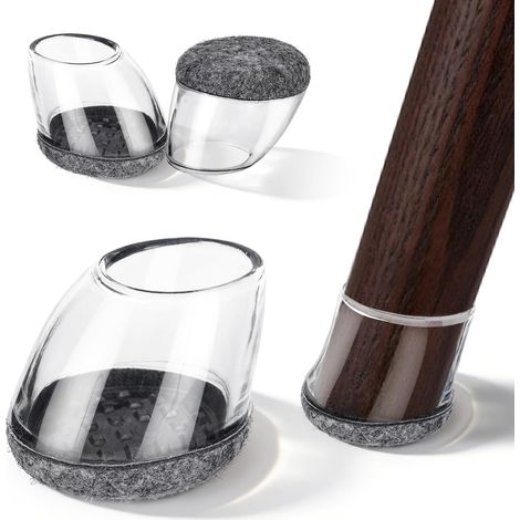 16 Pièces Protections pour Pieds de Chaise en Silicone, pour Pieds Ronds de 20-25mm – Tampons Chaise avec Feutre Gris Intégré – pour Pieds Inclinés (15°-25°) – Anti-Bruit et Anti-Rayures (1/5)