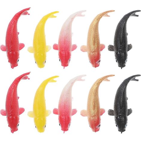 10 mini figurines de poissons koi, design réaliste de poissons rouges, en résine, idéales pour la décoration d'aquarium. (1/2)