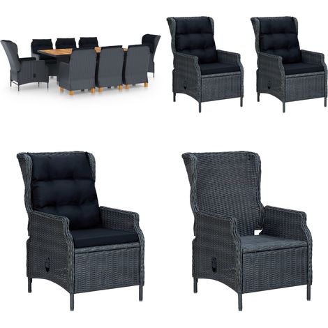 Set Pranzo da Giardino 9 pz con Cuscini Polyrattan Grigio Scuro - Sedie da giardino - Tavolo da pranzo esterno