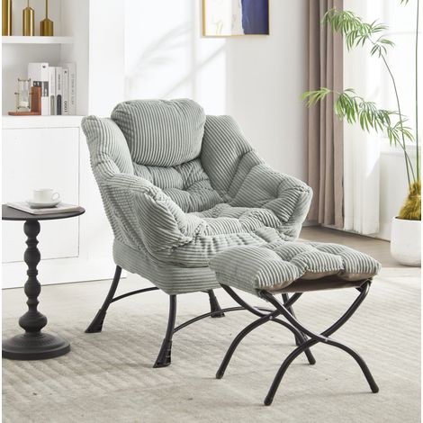 Fauteuil relax avec pouf, accoudoirs et poche latérale, idéal pour les petits espaces – Vert clair (1/5)