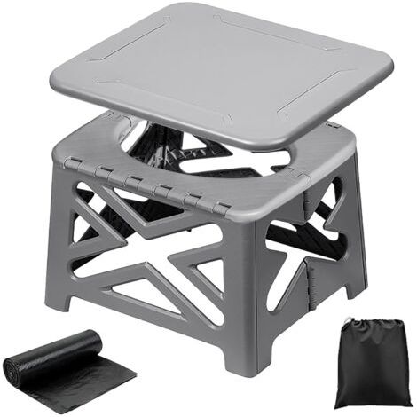 Toilette Portable Camping, Toilette Seche Pliables avec Couvercle, WC Portable Voiture Adulte Enfant avec Sacs de Toilette, Gris, 35 x 31 x 25 cm (1/5)