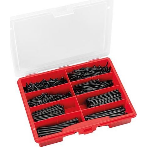 Mallette d’assortiment de clous en acier bleui, 850 pièces