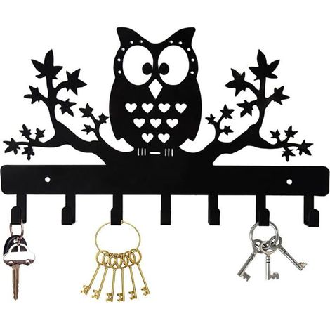 Boîte à clés murale déco en métal noir avec crochets, idéale pour entrée, couloir, cuisine et maison. (1/5)