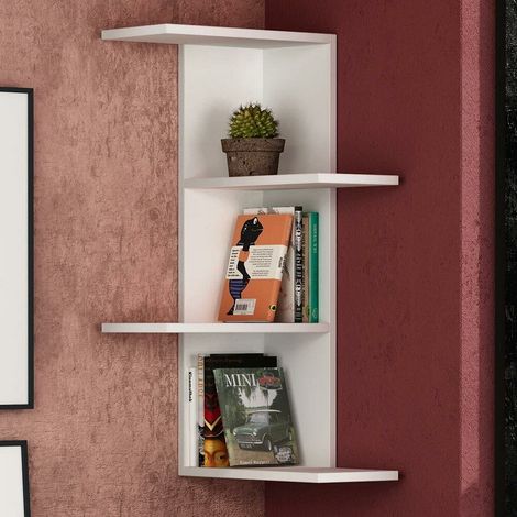 Libreria Scaffale 42x42x85 cm 4 Ripiani da Parete Angolare in MDF Bianco (1/4)