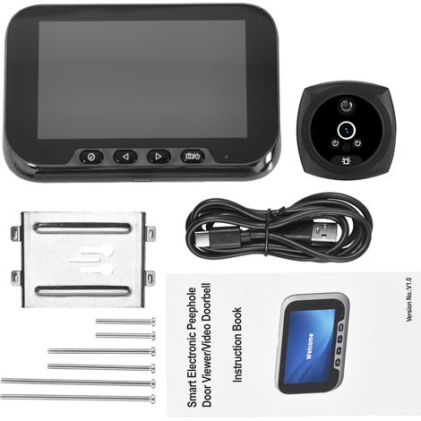 Sonnette vidéo judas 4,5 pouces pour porte d'appartement, judas numérique LCD 2 MP, caméra infrarouge couleur 1080p avec détection à 135°-AquaForge