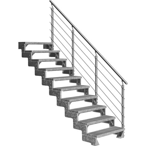 Dolle Außentreppe Gardentop 180-220cm Geschosshöhe mit Gitterrost 100cm breit mit Prova-Geländer