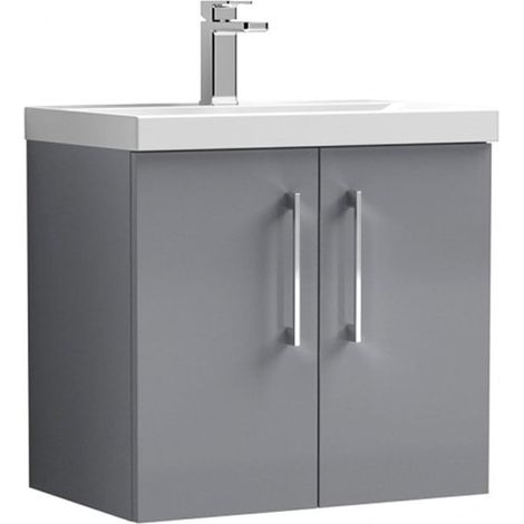 Nuie Arno Satin Grey 600mm Wall Hung 2 Door Vanity Unit and Thin Edge Ceramic Basin - ARN2223D (1/5)