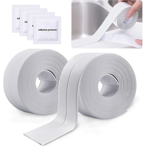 2 rouleaux de ruban d'étanchéité auto-adhésif étanche, ruban d'étanchéité auto-adhésif en PVC pour mur, douche, toilettes, cuisine, salle de bain (1/5)