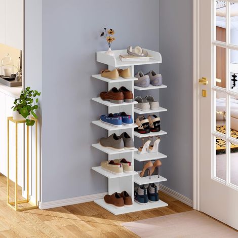 WOLTU Zapatero de madera de 12 niveles que ahorra espacio, blanco (1/5)