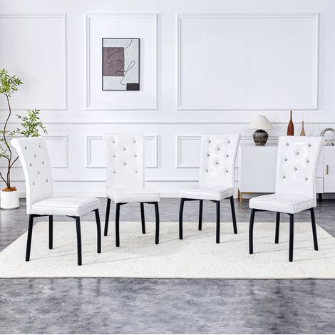 Set di 4 sedie da pranzo, design effetto pelle di coccodrillo con dettagli cristallo, PVC nero e bianco (1/5)