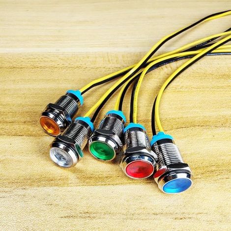 5 Stück 10 mm 230 V AC LED-Metallanzeige-Wasserdichte Signallampe (Grün Orange Rot Blau Weiß 5 Stück) (1/5)