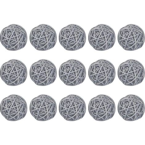 QAZQA Boules de Rotin en Osier Bricolage Artisanat à La Main Vigne Boule Ronde Pendentif Décoration de Table de Mariage pour Bébé Chambre Pépinière Maison 15 Pièces 5 Cm,gris (1/4)