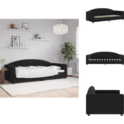 Lit de repos sans matelas noir 90x200 cm velours - Canapé Convertible - Lit Invité - Meuble Salon - Lit Compact - Literie (1/5)
