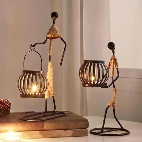 KLVGTIFS PU - Lot de 2 chandeliers noirs avec corde en chanvre - Chandeliers en métal - Chandeliers vintage-Parfaits pour la décoration intérieure (1/5)