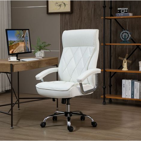 Chaise de bureau 66x69x121 cm en cuir synthétique blanc, inclinable pour bureau FLORAGRACE (1/5)