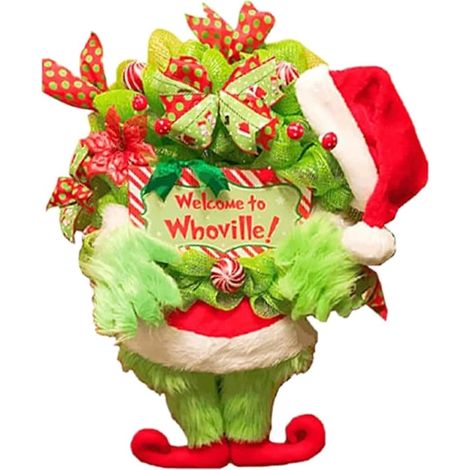 Weihnachtsgirlande aus Grinch-Plüsch für die Haustür, Beindekorationen aus Jute-Plüsch für den Elfenkörper (1/5)