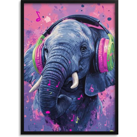 Décoration moderne avec un thème musical, affiche murale avec cadre éléphant (1/5)