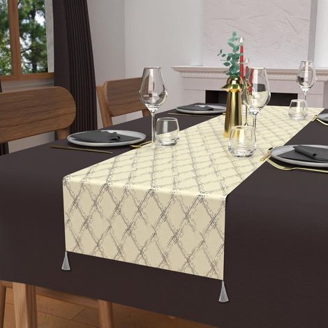 Soleil d'ocre Runner da Tavolo Festivo in Puro Cotone, Argento, 40 x 180 cm