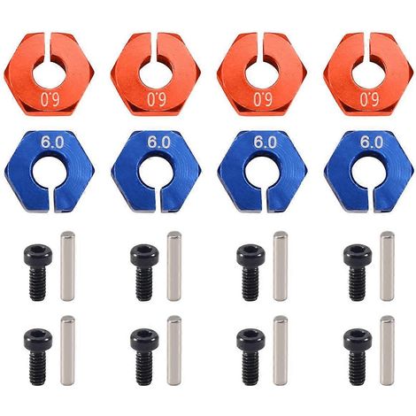 Ensemble de six hexagones de roue en aluminium de 6 mm d'épaisseur, moyeu d'entraînement de 12 mm avec vis et goupilles pour voitures, crawlers et camions RC. (1/4)