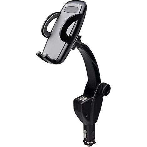 Lntyq Support de téléphone de voiture, chargeur de voiture double USB 2 en 1 avec support de montage réglable, support universel pour allume-cigare de voiture à 360 degrés (noir) (1/5)