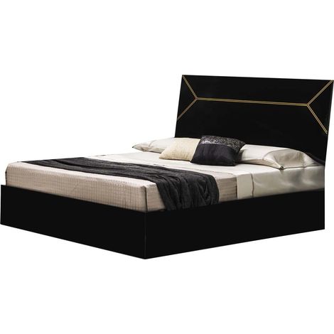 Lit design bois noir laqué et tête de lit noire laquée et dorée Diamanto-140x190 (1/3)