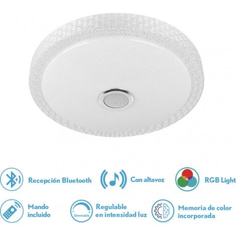 FABRILAMP Plafon 48w Zaid 3000-4000-6500k RGB Blan/transp Bluetooth 7x38x38 Cm Steuerung, Dimmer de Intensitätsspeicher und Lautsprecher 3744lm (1/4)