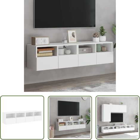 The Living Store Meubles TV muraux 2 pcs blanc 60x30x30 cm bois d'ingénierie - Meuble Tv Mural - Meuble Tv Suspendu - Rangement Murale - Armoire Tv - Design Mural (1/5)