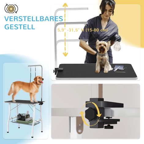 Table de toilettage pour chien, table de coiffure avec bras réglable, compartiment de rangement, surface caoutchoutée, 90 x 60 x 76 cm, noir (1/5)