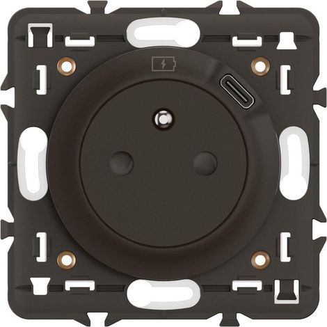 Legrand CZ0140 Enchufe 2P+T con puerto USB tipo C 7,5 W Céliane embellecedor negro y soporte (1/2)