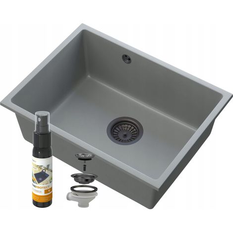 Évier Sous-Plan Manado Gris 60 cm avec Siphon Noir (1/5)