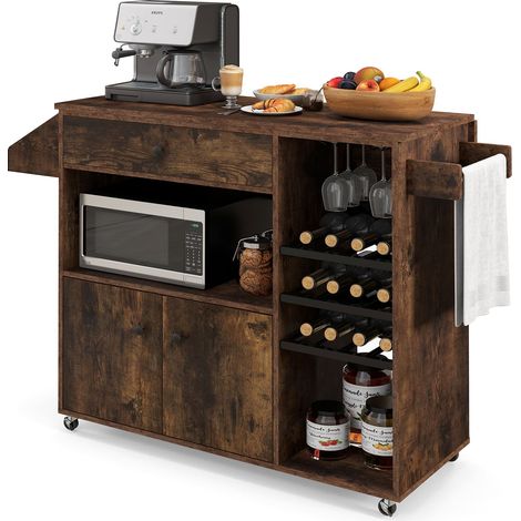 COSTWAY Drop Leaf Kitchen Island Cart Mobile Buffet Serving Cart-Coffee (1/5)