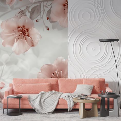 Papier peint fleur rose et gris vintage - 400 x 260 cm (1/2)