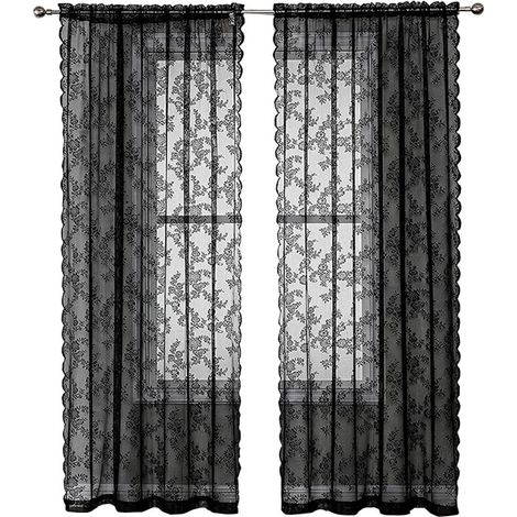 Rideau En Dentelle - 100 cm x 140 cm - Pour Salon Et Chambre À Coucher - Polyester Noir - 1 Pièce (1/5)