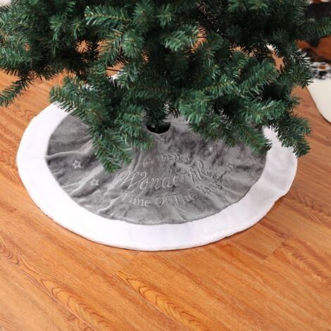Jupe d'arbre de noël en peluche grise de 90cm, couverture de jupe d'arbre de noël blanche, support d'arbre de noël, coussin d'arbre de noël (gris) (1/5)