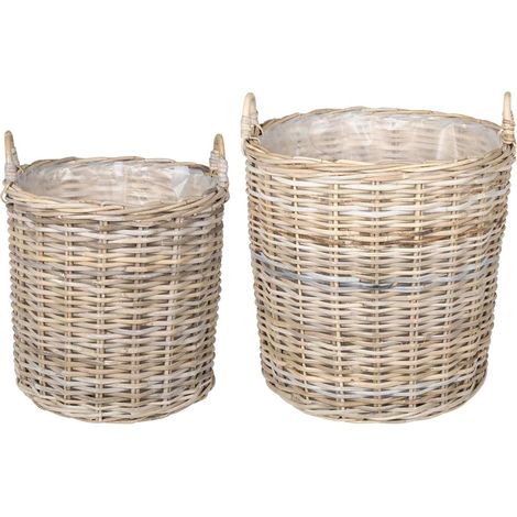 Planter Basket with Storage 2 pcs Natural Grey Kubu Rattan vidaXL (1/5)