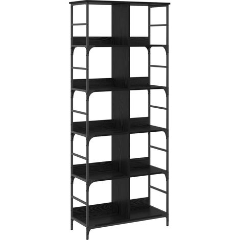 Étagère bibliothèque 4 niveaux métal et bois chêne noir 78,5 x 33 x 188,5 cm - PANGIVO (1/5)