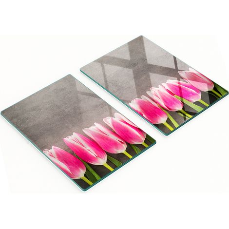 Tableros de vidrio elegantes y duraderos con estampado de tulipanes rosas, 2x40x52 cm. (1/5)