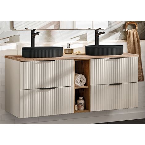 Doppelwaschtisch 140cm, in Beige und Eiche, ADELAIDE-56-CASHMERE (1/5)