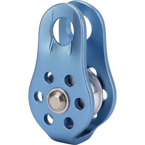 Poulie simple d'escalade en alliage d'aluminium et de magnésium, à œillet fixe, pour corde unique, idéale pour l'alpinisme, le rappel et le sauvetage (bleu clair). (1/5)