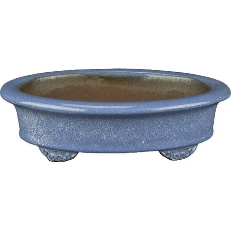 Vaso per bonsai ovale in gres smaltato azzurro 17x10x4 cm - A023