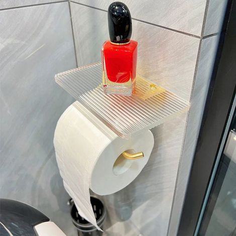 1 Porte-papier hygiénique doré, étagère acrylique, sans perforation, support rouleau, accessoires salle de bain (1/5)