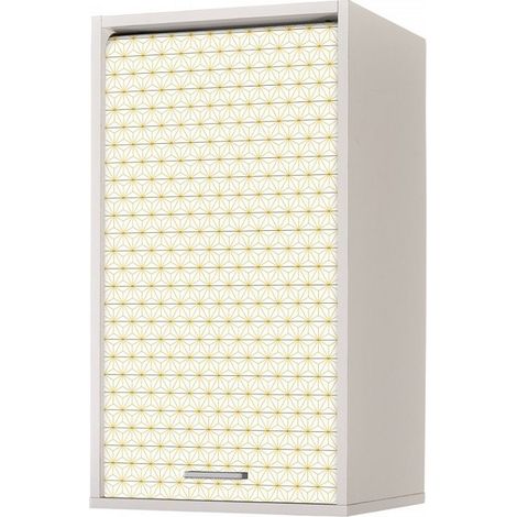 Meuble mural de cuisine blanc à rideau étoiles jaunes Couna L 40 x H 72cm (1/5)