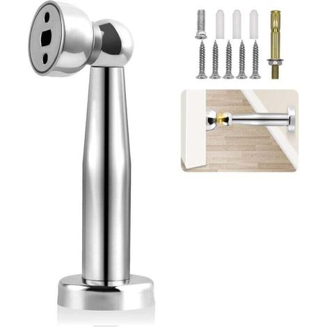 Butée de porte magnétique chromée en acier inoxydable - 18,5 cm de haut - Butée de porte robuste - 1 lot