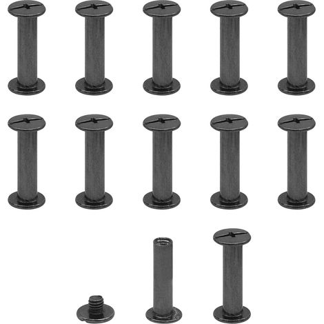 Lot de 12 vis Chicago M5x20mm Vis de reliure Rivet à clous en métal Vis Chicago à tête cruciforme pour ceinture en cuir Bricolage Livre de scrapbooking noir brillant (1/5)