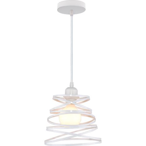 Suspension moderne et créative, plafonnier en spirale avec boule en rotin vintage, douille E27 en métal blanc, idéale pour la chambre, le salon ou la cuisine, 20 x 15 cm. (1/3)