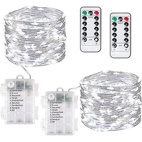 Luci a stringa (2 pezzi bianche) 5 m 50 LED Luci a stringa a batteria, Luci a stringa con filo di rame per interni/esterni, Decorazione per (1/5)