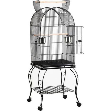 Yaheetech – Cage à oiseaux sur roulettes 59 x 59 x 150 cm – Toit ouvert – Distance entre fils 1,7 cm – Pour perroquets, perruches, canaris
