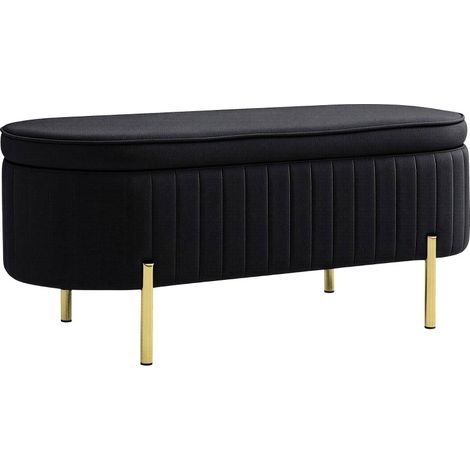 Banc coffre Kaliel d’entrée ovale velours assise rembourrée noir (1/5)