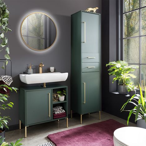 Waschtischplatz Badezimmer mit Hochschrank und Beleuchtung KELLA-80 in waldgrün, B/H/T: ca: 120,8/184,3/33,1 cm (1/5)